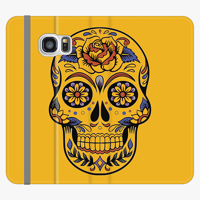 Folio Samsung Galaxy S7  Phone Folio - Skull Art With Yellow Background