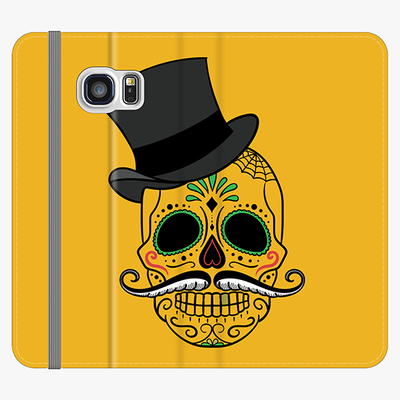 Folio Samsung Galaxy S7  Phone Folio - Skull Art With Dark Yellow Background