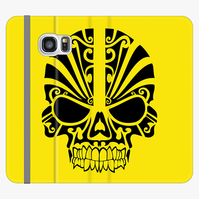Folio Samsung Galaxy S7  Phone Folio - Black Skull With Yellow Background