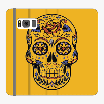 Folio Samsung Galaxy S8  Phone Folio - Skull Art With Yellow Background