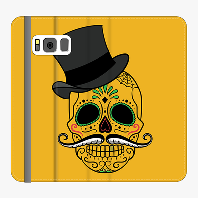 Folio Samsung Galaxy S8  Phone Folio - Skull Art With Dark Yellow Background
