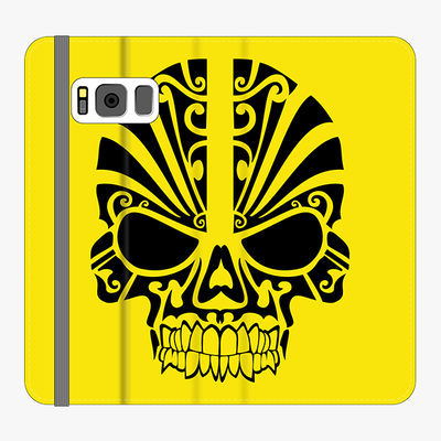 Folio Samsung Galaxy S8  Phone Folio - Black Skull With Yellow Background