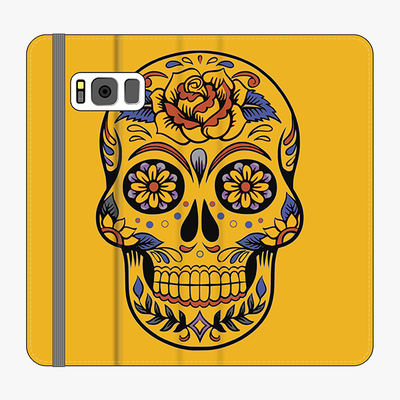 Folio Samsung Galaxy S8 Plus  Phone Folio - Skull Art With Yellow Background