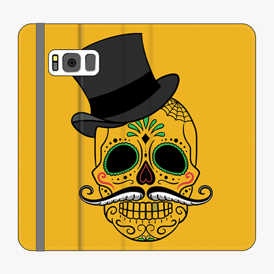 Folio Samsung Galaxy S8 Plus  Phone Folio - Skull Art With Dark Yellow Background