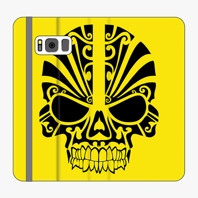 Folio Samsung Galaxy S8 Plus  Phone Folio - Black Skull With Yellow Background