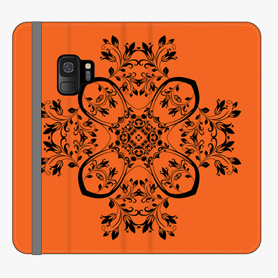 Folio Samsung Galaxy S9  Phone Folio - Flower Design With Orange Background