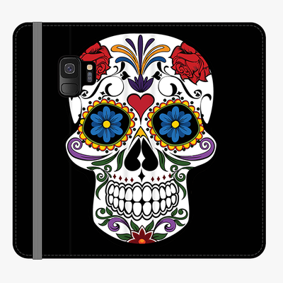 Folio Samsung Galaxy S9  Phone Folio - Skull Artwork With Black Background