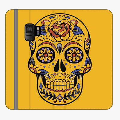 Folio Samsung Galaxy S9  Phone Folio - Skull Art With Yellow Background
