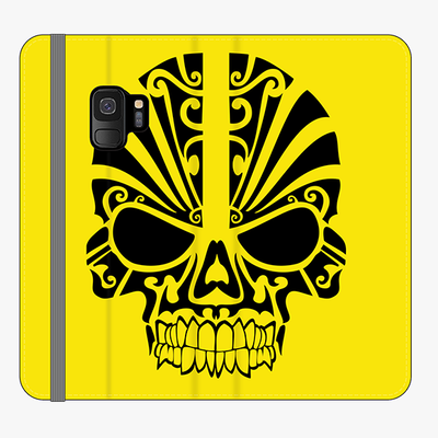 Folio Samsung Galaxy S9  Phone Folio - Black Skull With Yellow Background