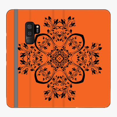 Folio Samsung Galaxy S9 Plus  Phone Folio - Flower Design With Orange Background