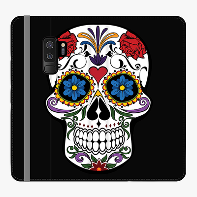 Folio Samsung Galaxy S9 Plus  Phone Folio - Skull Artwork With Black Background