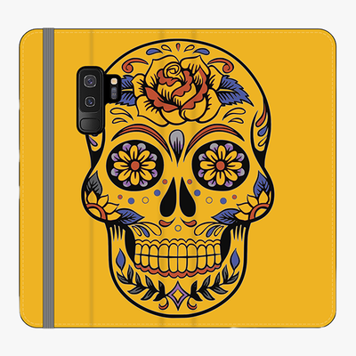 Folio Samsung Galaxy S9 Plus  Phone Folio - Skull Art With Yellow Background