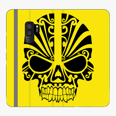 Folio Samsung Galaxy S9 Plus  Phone Folio - Black Skull With Yellow Background