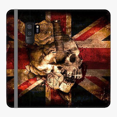 Folio Samsung Galaxy S9 Plus  Phone Folio - Skull With Union Jack British Flag