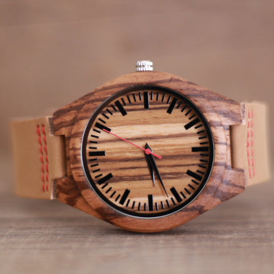 HAVERN Apache Zebrawood and leather Minimalist Mens Wood watch-Mens Watches-HAVERN Woodworks