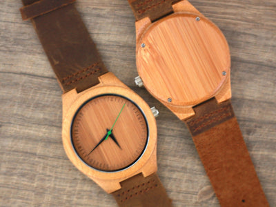 HAVERN Minimalist Leather and Bamboo Wooden Mens Wood watch - Green-Mens Watches-HAVERN Woodworks