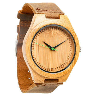 HAVERN Minimalist Leather and Bamboo Wooden Mens Wood watch - Green-Mens Watches-HAVERN Woodworks